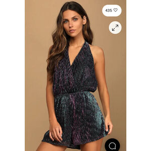 Women's Lulus Black & Purple Shimmer Halter Romper XL